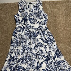 Sleeveless White Maxi Dress with Navy Floral Print